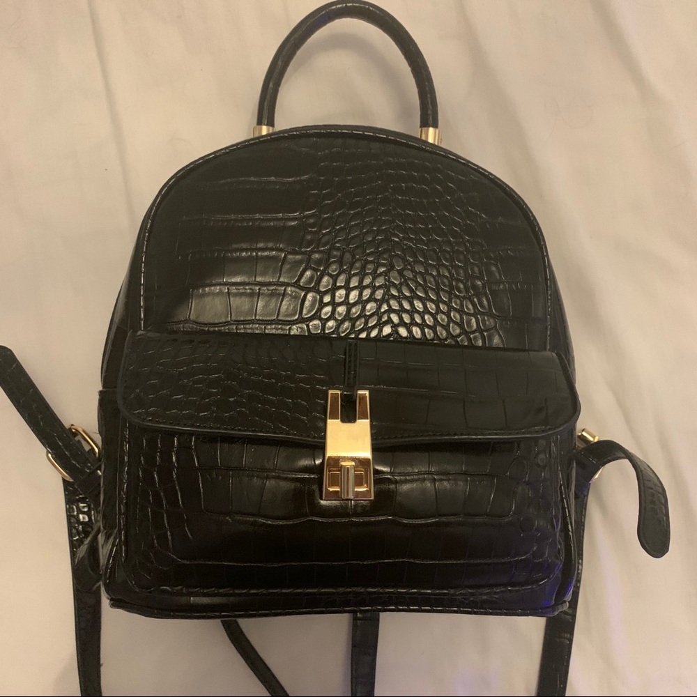Mini black croc backpack